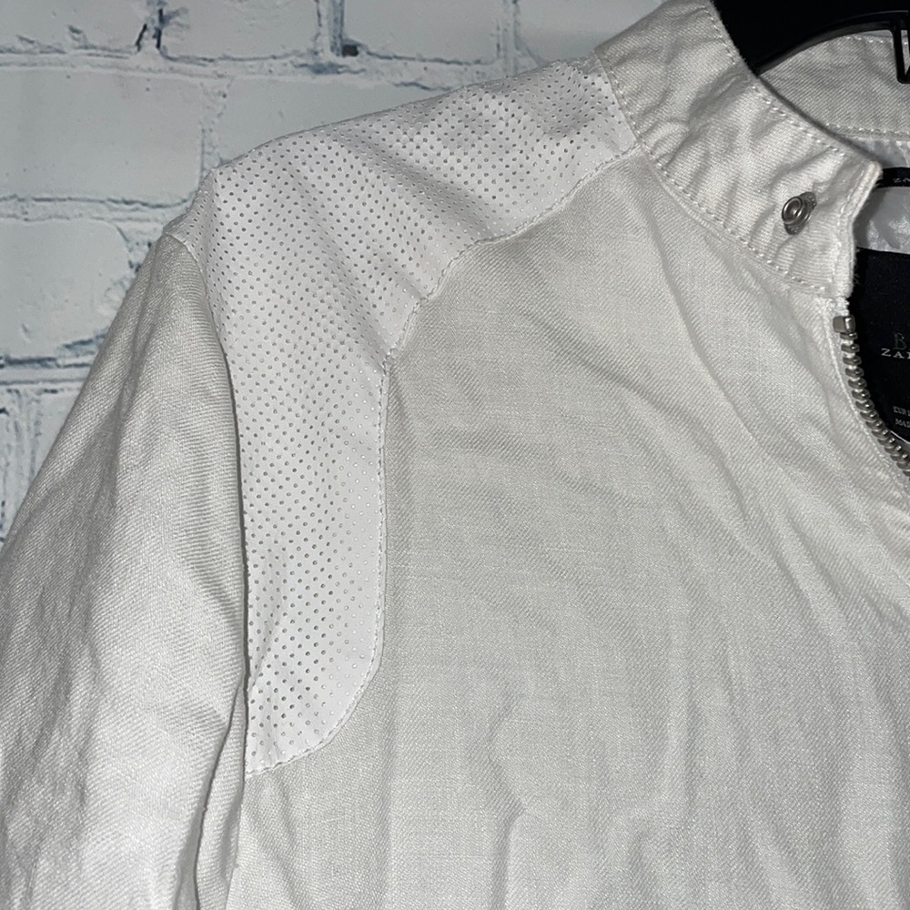 Zara Mens Basic Bomber Jacket White - image 3